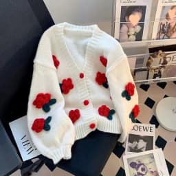 New 3D Flower Knitted Cardigan Women Sweet Cute Korean All-Match V-Neck Sweater Coat Autumn Winter Gentle Style Knitted Cardigan