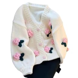 New 3D Flower Knitted Cardigan Women Sweet Cute Korean All-Match V-Neck Sweater Coat Autumn Winter Gentle Style Knitted Cardigan
