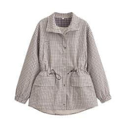 Women's Jacket 2026 Vintage Plaid Waist-Cinched Stand Collar Long Sleeve Loose Fit New Casual Street Elegant Women's Coat