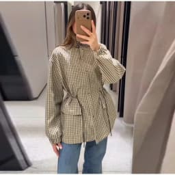 Women's Jacket 2026 Vintage Plaid Waist-Cinched Stand Collar Long Sleeve Loose Fit New Casual Street Elegant Women's Coat