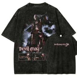 Devil May Cry 3: Dante's Awakening Vintage-Wash Graphic T-Shirt: Double-Sided Design Featuring Dante Character Art & Game Title