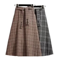 Plaid Striped Vintage A-line High Waist Buttons Lace Up Loose Women's Skirt Mid-Calf Long Skirts For Women Clothing Fashion 2024