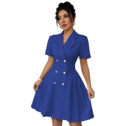 Elegant and Formal Women's Dresses Notched Lapel Collar Short Sleeve Double Breasted Flared Skirt Formal Office Blazer Dress