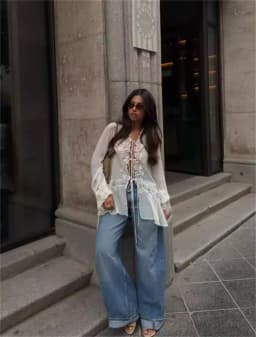 Guobioziy 2026 Women's Shirt Fall New Beige Long-Sleeve Sheer Lace Patchwork Lightweight Romantic Fashionable Unique Flowing
