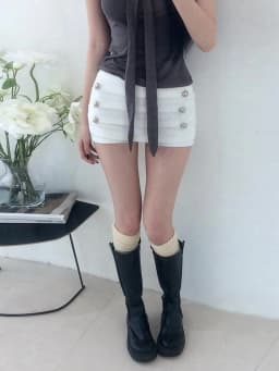 Weird Puss Double-Breasted Decoration Short Women Folds Elastic Waist High Elasticity Hottie Midnight Summer Fashion Streetwear