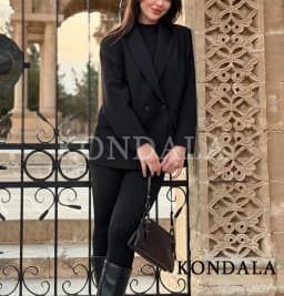 KONDALA Elegant Commute Double-breasted Blazer Women Vintage Brown Buttons Blazer 2026 Spring Summer Trendy Office Lady Blazer