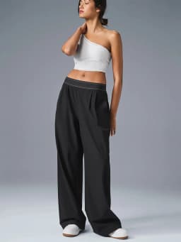 Women Lightweight Quick Dry Wide Leg Athletic Pants Elastic High Waist Pleated Straight Trousers With Pockets Loose Fit Workout