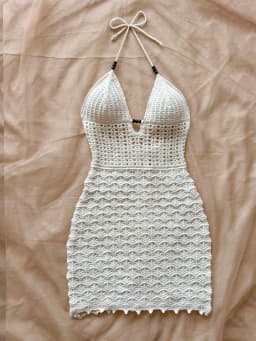 Women's White Crochet Halter Neck Sleeveless Dress