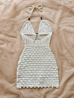 Women's White Crochet Halter Neck Sleeveless Dress