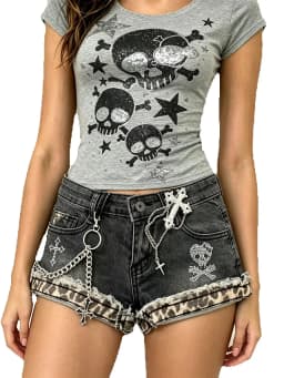 Y2k Vintage Denim Shorts Fashionable Kpop Hot Pants 2000s Women Clothes Harajuku Streetwear Chic Trendy Patchwork Jeans Shorts
