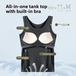 All-in-One Ribbed Camisole Women Crew Neck Built-in Bra Support Sleeveless Top for Casual Daily Wear Y2k Korean Fashion Clothing