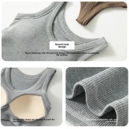 All-in-One Ribbed Camisole Women Crew Neck Built-in Bra Support Sleeveless Top for Casual Daily Wear Y2k Korean Fashion Clothing