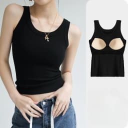 All-in-One Ribbed Camisole Women Crew Neck Built-in Bra Support Sleeveless Top for Casual Daily Wear Y2k Korean Fashion Clothing