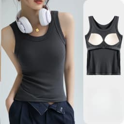 All-in-One Ribbed Camisole Women Crew Neck Built-in Bra Support Sleeveless Top for Casual Daily Wear Y2k Korean Fashion Clothing