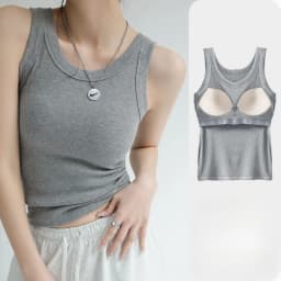 All-in-One Ribbed Camisole Women Crew Neck Built-in Bra Support Sleeveless Top for Casual Daily Wear Y2k Korean Fashion Clothing