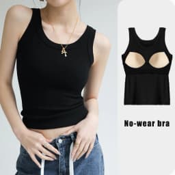 All-in-One Ribbed Camisole Women Crew Neck Built-in Bra Support Sleeveless Top for Casual Daily Wear Y2k Korean Fashion Clothing