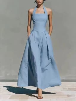 2026 European and American Spring and Summer Neck-Hanging Linen-Style Leisure Fashion Slim-Fitting Pocket