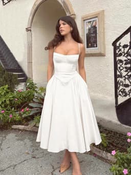 Women French Spaghetti Strap Midi Dress Bustier Corset Waist Swing Sundress Vintage Elegant A Line Long Dress Summer Casual