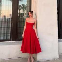 Women French Spaghetti Strap Midi Dress Bustier Corset Waist Swing Sundress Vintage Elegant A Line Long Dress Summer Casual