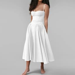 Women French Spaghetti Strap Midi Dress Bustier Corset Waist Swing Sundress Vintage Elegant A Line Long Dress Summer Casual