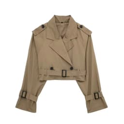 HH 2025 Women Belt Cropped Trench Spring Jacket Vintage Streetwear Double Breasted Long Sleeve Top Female Coat Outfits