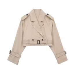 HH 2025 Women Belt Cropped Trench Spring Jacket Vintage Streetwear Double Breasted Long Sleeve Top Female Coat Outfits
