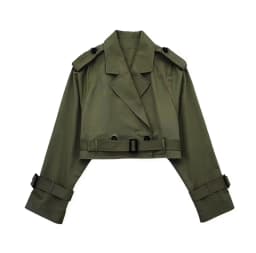 HH 2025 Women Belt Cropped Trench Spring Jacket Vintage Streetwear Double Breasted Long Sleeve Top Female Coat Outfits