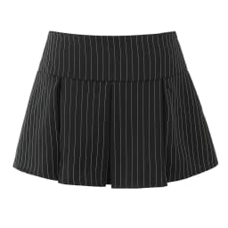 Black Striped Bow Ruched Chest Hook Buttons Crop Top Women Low Waist Package Hips Pleated Mini Skirt Suits 2 Pieces 1 Set