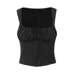 Black Striped Bow Ruched Chest Hook Buttons Crop Top Women Low Waist Package Hips Pleated Mini Skirt Suits 2 Pieces 1 Set