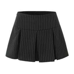Black Striped Bow Ruched Chest Hook Buttons Crop Top Women Low Waist Package Hips Pleated Mini Skirt Suits 2 Pieces 1 Set