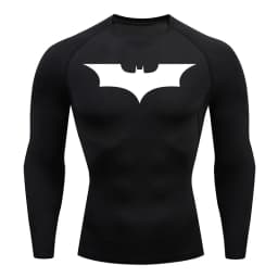 Bat Print Long Sleeve Compression Shirts for Men Gym Workout Running Tees Athletic Quick Dry Tshirts Tops Rash Guard Baselayers