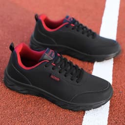 Men's Running Shoes Black PU Upper Flat and Comfortable Walking Shoes Lightweight and Wide Footed Casual Sports Leather Shoes