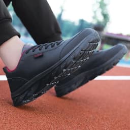 Men's Running Shoes Black PU Upper Flat and Comfortable Walking Shoes Lightweight and Wide Footed Casual Sports Leather Shoes