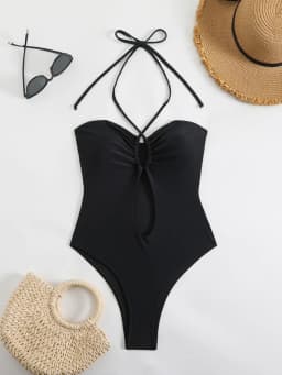 Sexy Halter Top Bikinis Bandeau Swimwear One Piece Women Swimsuit 2025 Female Bath Bathing Suit Swimming for Beach Wear Monokini