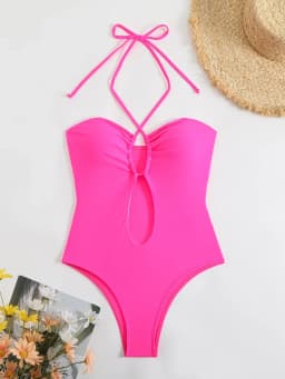 Sexy Halter Top Bikinis Bandeau Swimwear One Piece Women Swimsuit 2025 Female Bath Bathing Suit Swimming for Beach Wear Monokini