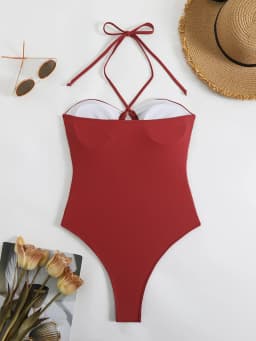 Sexy Halter Top Bikinis Bandeau Swimwear One Piece Women Swimsuit 2025 Female Bath Bathing Suit Swimming for Beach Wear Monokini