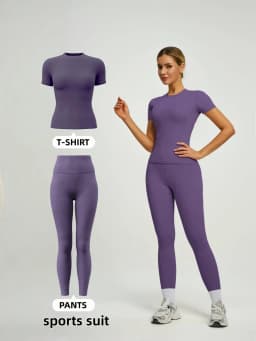 Women's Short Sleeve Sporty Set, High Waist Yoga Pants & T-Shirt Combo, Ideal for Fitness Gym Sculpting Workout