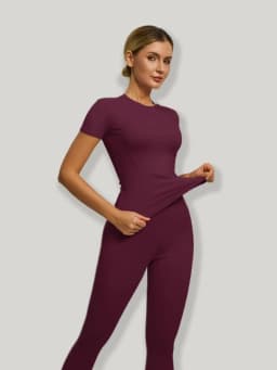 Women's Short Sleeve Sporty Set, High Waist Yoga Pants & T-Shirt Combo, Ideal for Fitness Gym Sculpting Workout