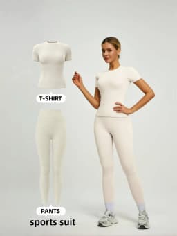 Women's Short Sleeve Sporty Set, High Waist Yoga Pants & T-Shirt Combo, Ideal for Fitness Gym Sculpting Workout