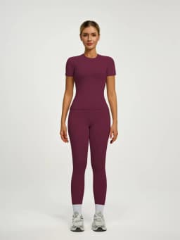 Women's Short Sleeve Sporty Set, High Waist Yoga Pants & T-Shirt Combo, Ideal for Fitness Gym Sculpting Workout