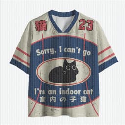 V Neck Vintage Beige Blue Red Mesh Jersey T Shirt Black Cat Oval Graphic Number 23 Retro Casual Streetwear Top