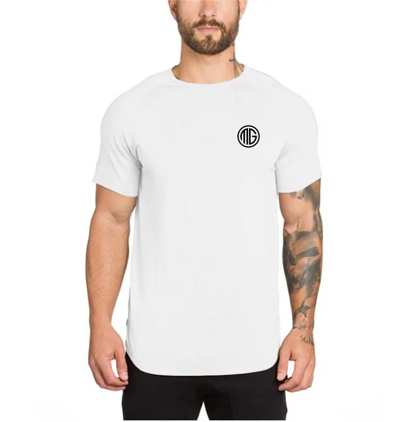 Summer Men Short Sleeve Cotton Breathable Crew Neck Gym Workout Muscle Slim Fit Fitness Bodybuilding Casual Pumping Iron -shirt