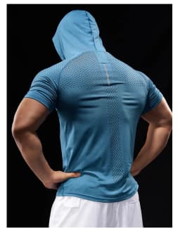 Summer GYM Sport Hooded Running Men T shirt Fitness Slim fit compression elastic Short sleeve Quick Dry Bodybuilding Tshirt