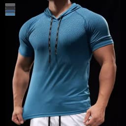 Summer GYM Sport Hooded Running Men T shirt Fitness Slim fit compression elastic Short sleeve Quick Dry Bodybuilding Tshirt