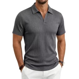 2026 Summer Men's Shirt Pure Color Vertical Stripe V-Neck Polo Shirt Men Casual Quick-Dry Breathability Short Sleeve T-Shirt