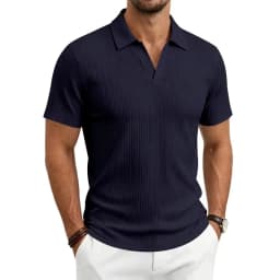 2026 Summer Men's Shirt Pure Color Vertical Stripe V-Neck Polo Shirt Men Casual Quick-Dry Breathability Short Sleeve T-Shirt