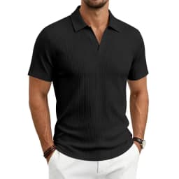 2026 Summer Men's Shirt Pure Color Vertical Stripe V-Neck Polo Shirt Men Casual Quick-Dry Breathability Short Sleeve T-Shirt