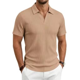 2026 Summer Men's Shirt Pure Color Vertical Stripe V-Neck Polo Shirt Men Casual Quick-Dry Breathability Short Sleeve T-Shirt