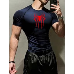 Men's Print Compression Shirts Summer Short Sleeve Rash Guard Gym Workout T-shirt Athletic Quick Dry Baselayer Undershirts Tops