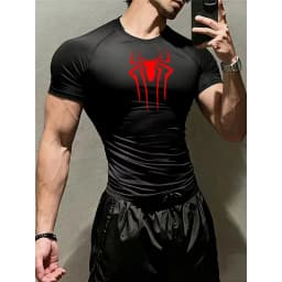 Men's Print Compression Shirts Summer Short Sleeve Rash Guard Gym Workout T-shirt Athletic Quick Dry Baselayer Undershirts Tops